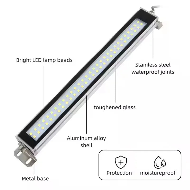 LED Industrial CNC Machine Lamp IP68 5W-15W 22-52cm DC 24V AC 85-265V Oil-Proof Aluminum