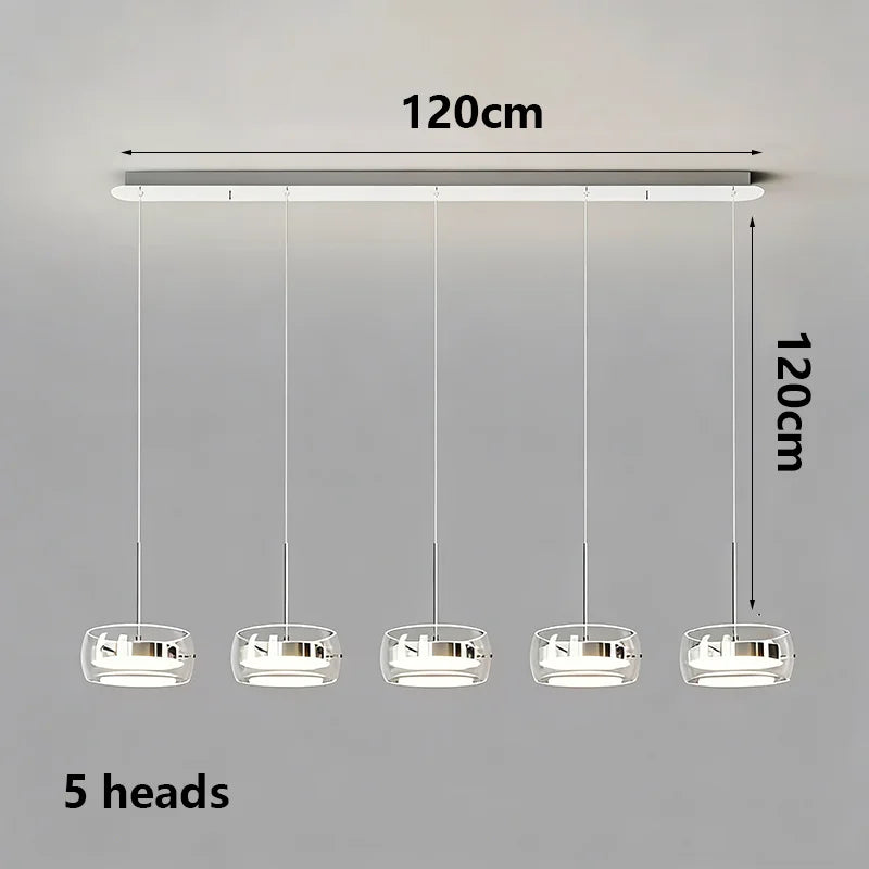Modern Multi-Head Glass Pendant Light 1 3 4 Heads 5-60W Ironware Dimmable AC 90-265V