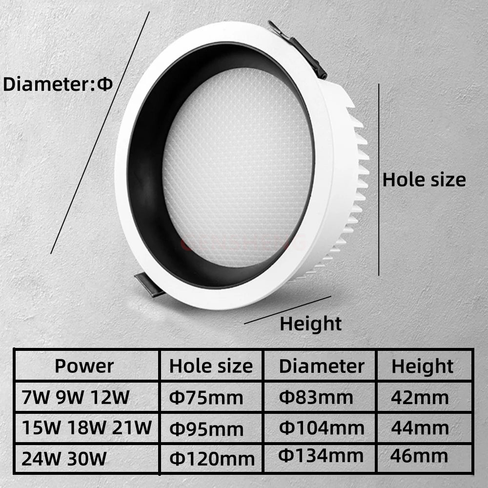 Dimmable Epistar LED Recessed Downlight CRI 90+ 110lm/W PF 0.95 AC 90-260V Ivory Brushed