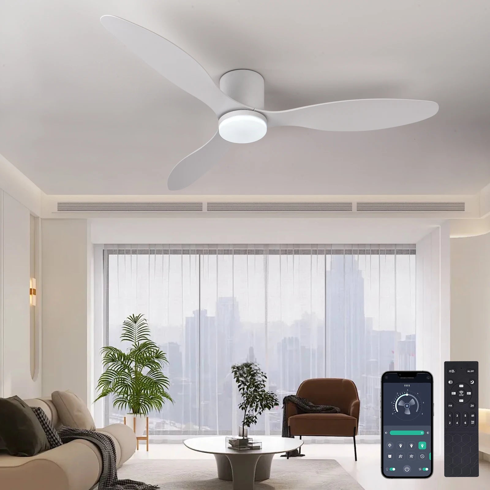 52-Inch Low Profile LED Ceiling Fan Remote Dimmable AC 120-240V Indoor Covered Outdoor