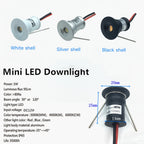 DC 12V Mini Recessed LED Spotlight 1W 15mm Cutout D20mm Dimmable 30° 120° Touch Switch
