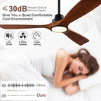 LINCCW 42 52 60 Inch Wood Ceiling Fan DC Motor 6-Speed 3-CCT Timer Remote AC 100-240V
