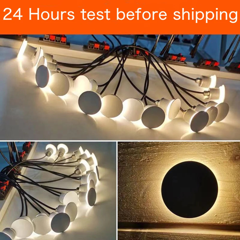 IP67 LED Recessed Stair Wall Light 1W 90lm DC 12-24V 30mm Cutout Touch Dimmable 3-Color