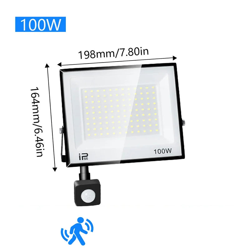IP66 PIR Motion Sensor LED Flood Light 20W 30W 50W 70W 100W 150W 200W 300W Die Cast Aluminum AC 100-130V or 175-265V Outdoor Garden Security