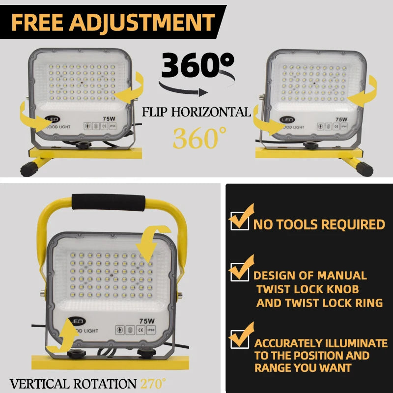 Portable LED Tripod Work Light IP66 Telescopic Collapsible Aluminum Alloy AC 85-265V Camping