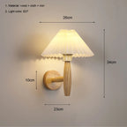 Nordic Wood LED Wall Sconce E26 Single Head Fabric Shade Downlight AC 110-220V Bedroom Living Room Bedside Yellow Brown