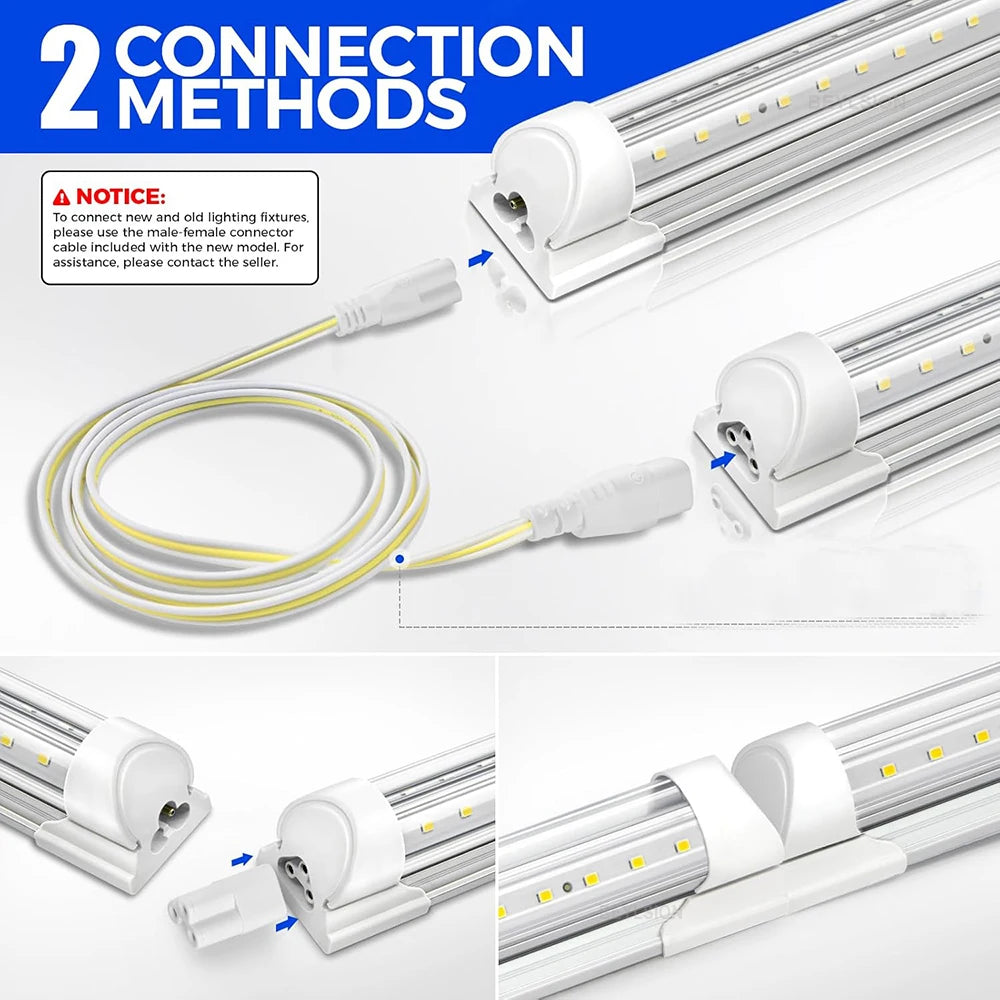 T8 V-Shape Integrated LED Tube Light 3FT 4FT 5FT 30W 40W 50W SMD2835 100-120lm/W AC 85-265V