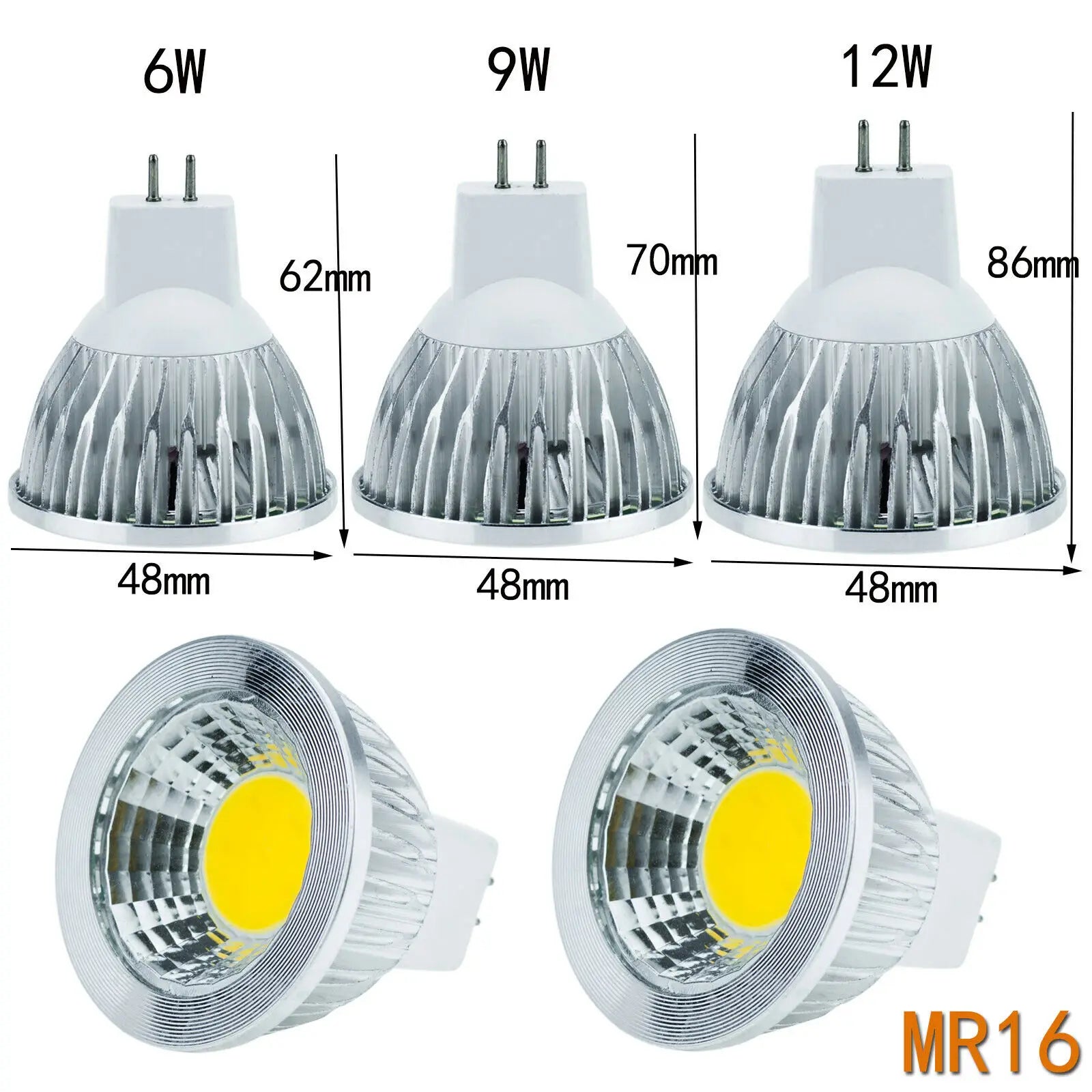 DC 12V 24V Dimmable LED Spotlight Bulb GU10 MR16 E27 6W 9W 12W Epistar 60 Degree 10 Pack