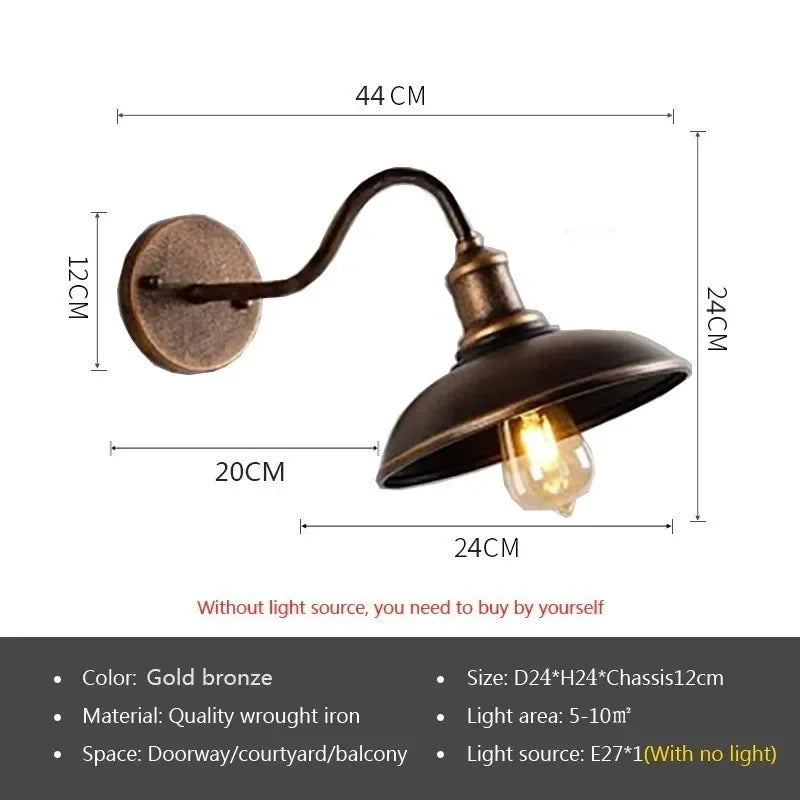 Vintage Iron IP65 Outdoor LED Wall Lamp E26 E27 D24-30cm Black Archaize Silver Gold AC 90-260V