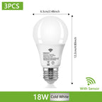 E26 Motion Sensor LED Bulb 18W 360° 3-6m Detection AC 110V Cool Warm White 3-Pack
