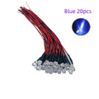 5mm Pre-Wired LED Diode 5V to 12V DC Water Clear Round Through Hole Red Green Blue White Yellow Orange Purple 20 Pack