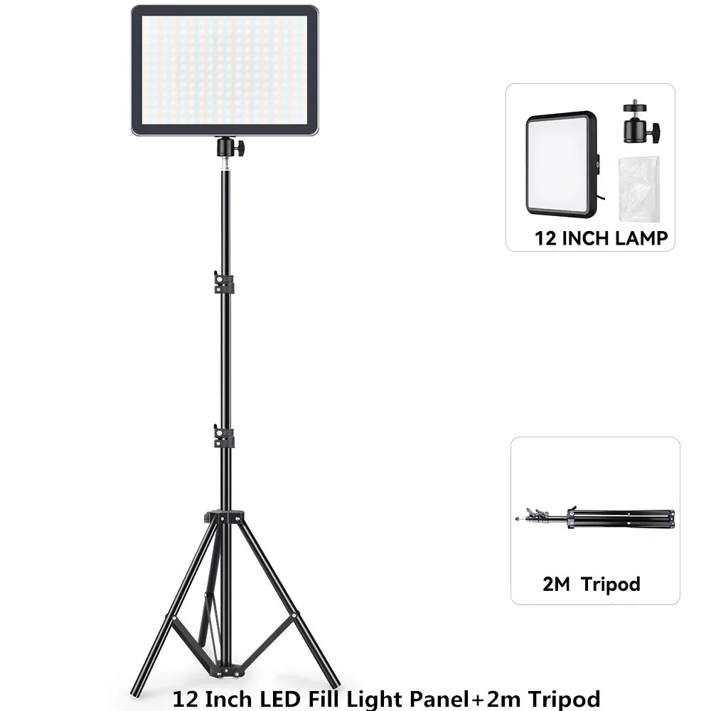 8/12 Inch LED Photography Video Panel Light 12W 15W 1700lm CRI 85+ 2800-7000K 5V USB-C Tripod