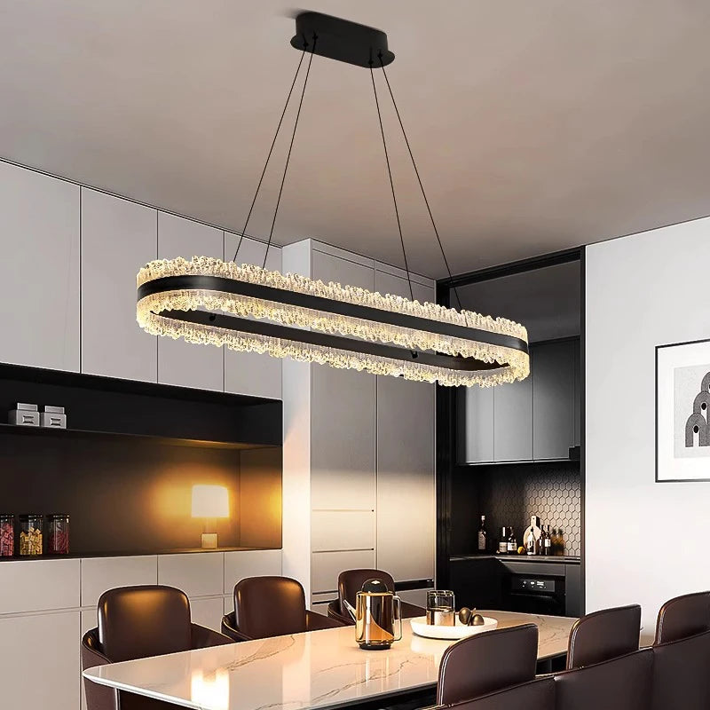 Modern Linear LED Strip Pendant Chandelier 90cm 110cm Ironware Acrylic Dimmable AC 90-240V