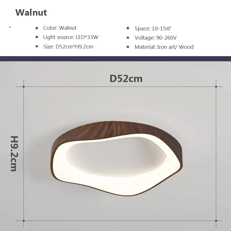 Nordic Wood Grain LED Ceiling Light Dimmable Remote Control 42cm 52cm Acrylic Iron Surface Mount AC 90-260V Bedroom Living Room