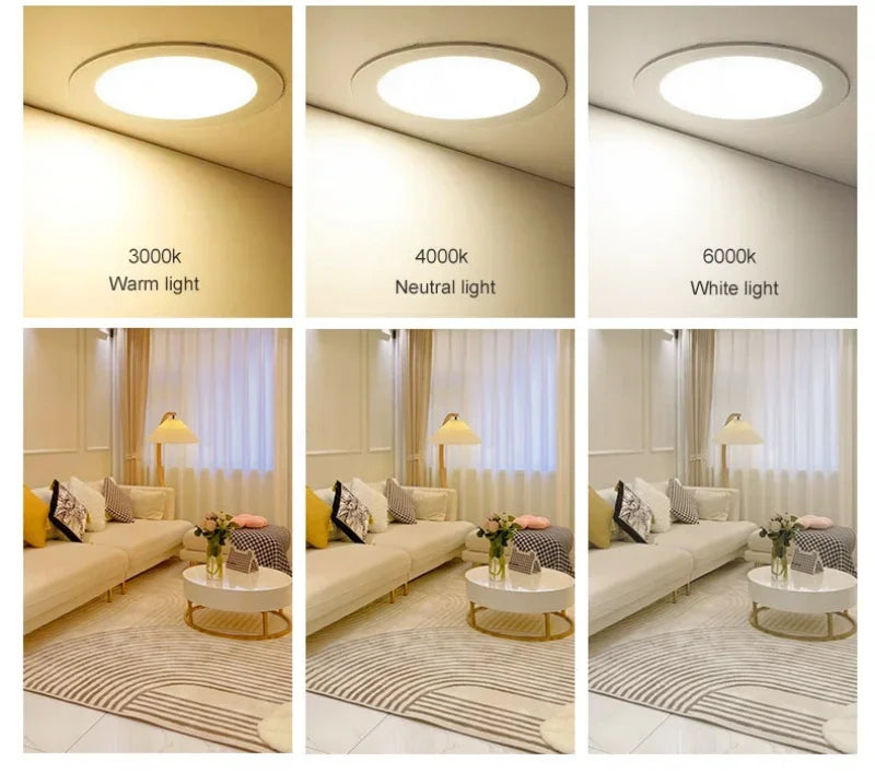 Ultra-Thin Dimmable LED Panel Downlight 6W 8W 15W 20W Round Square 80-100lm/W AC 86-265V
