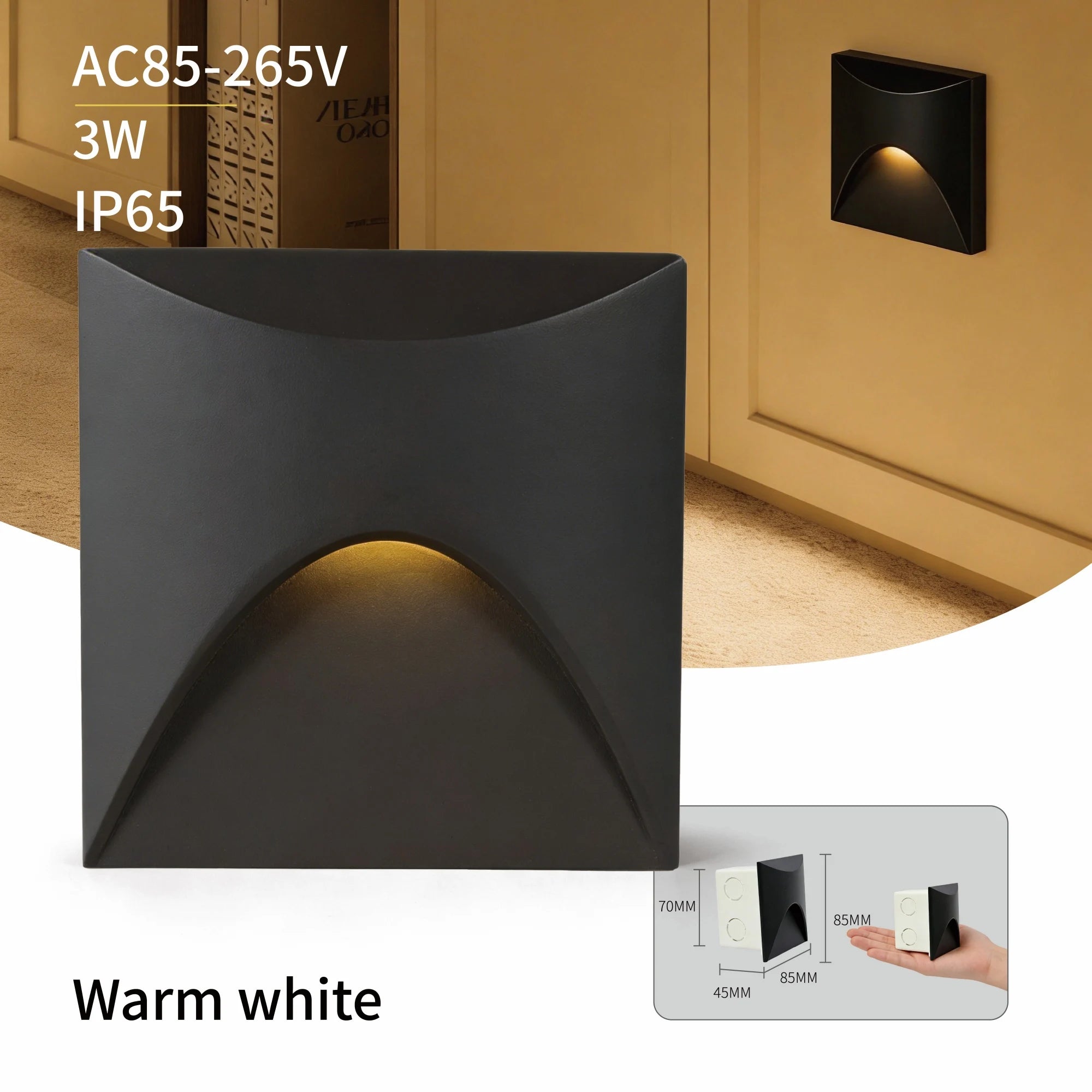 3W LED Recessed Step Light Square Round Black White AC 90-260V Anti-Glare Stair Wall