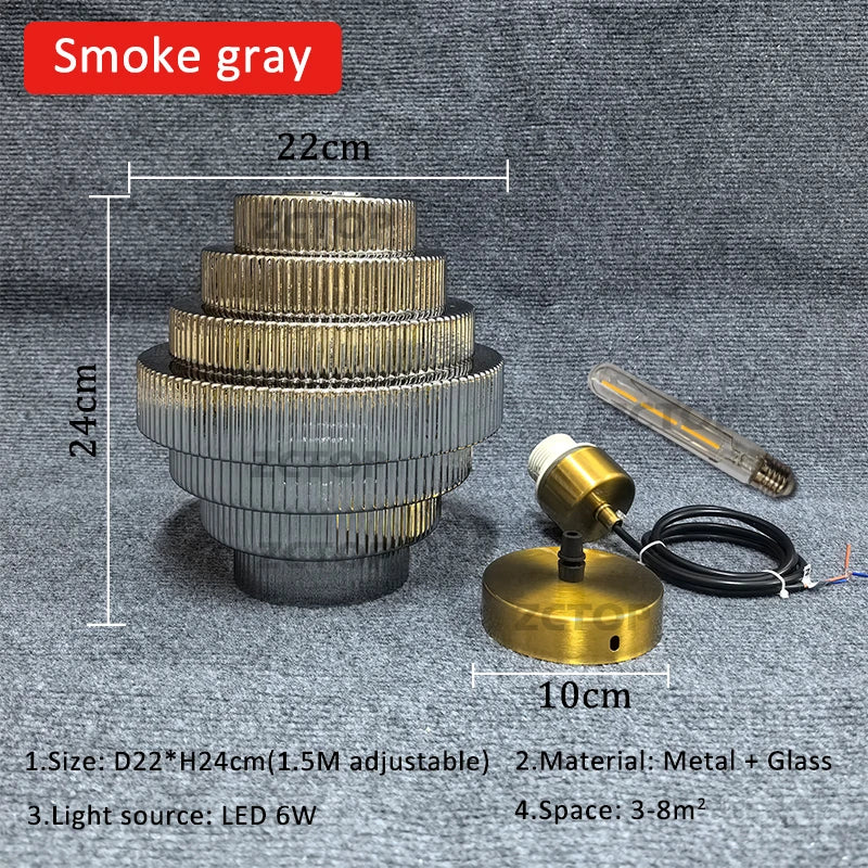 Minimalist Glass E26 E27 LED Pendant Light 6W D22cm Amber Smoky Gray AC 110-220V Dining Room