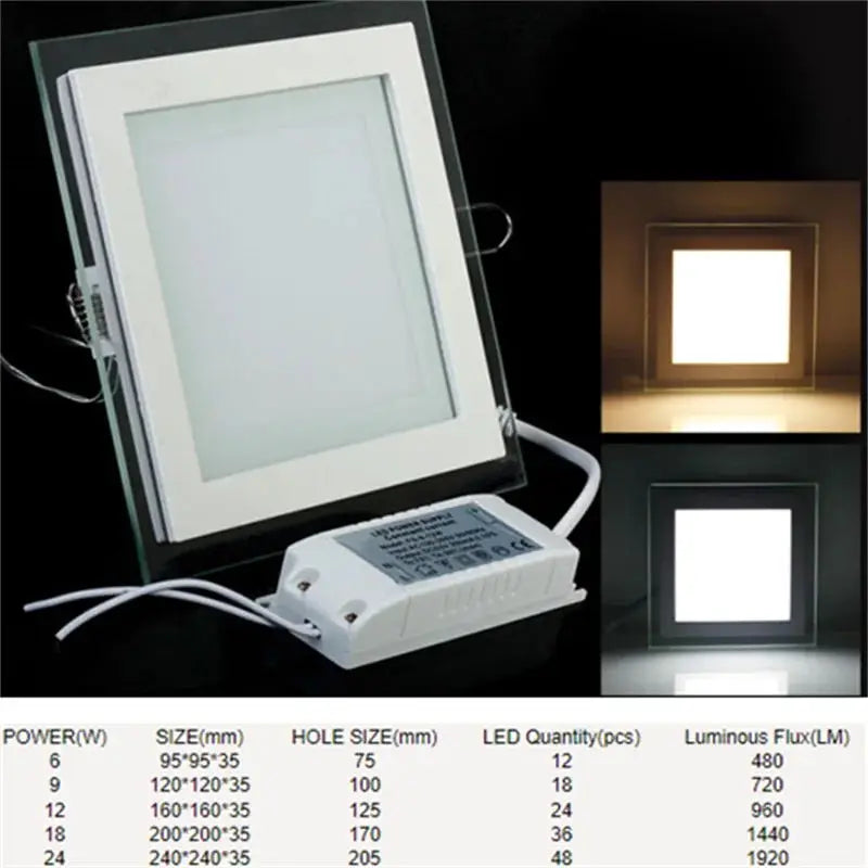Square LED Panel Downlight 6W 9W 12W 18W 24W 120-Degree Aluminum 85-265V Touch Switch
