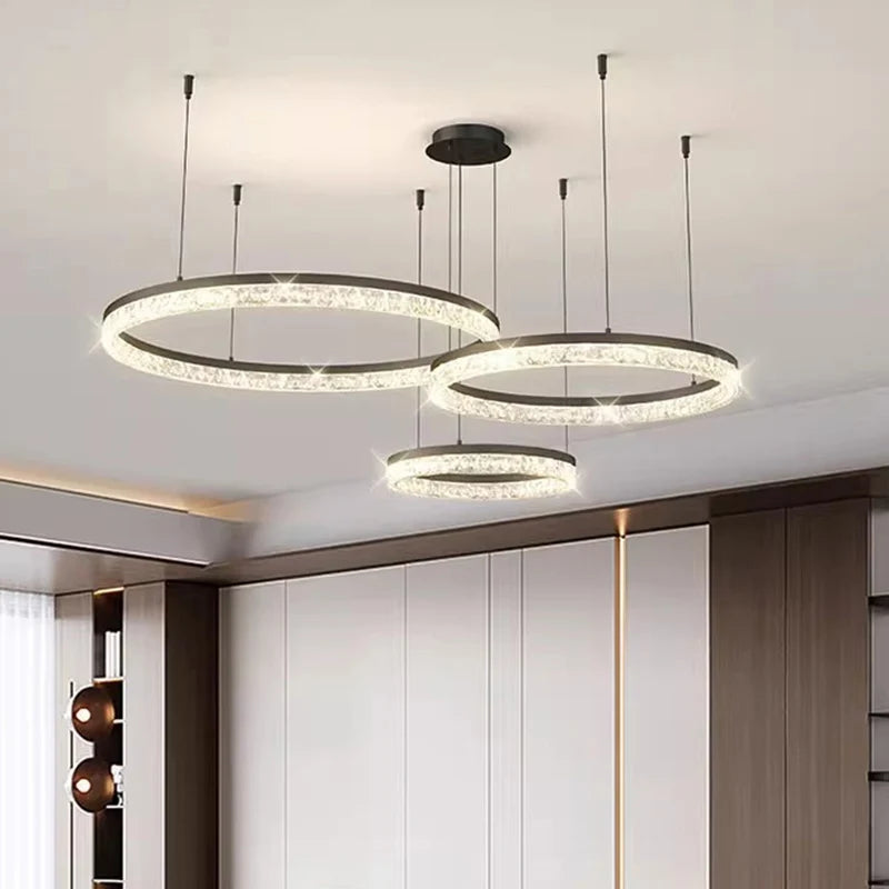 Modern Tiered Ring Crystal Acrylic Pendant Chandelier D40+60+80cm 100W Dimmable AC 90-265V