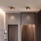 Walnut Wood Copper LED Ceiling Spotlight Acrylic Shade Knob Switch AC 90-260V Concealed or Surface Mount Warm White Changeable Living Room