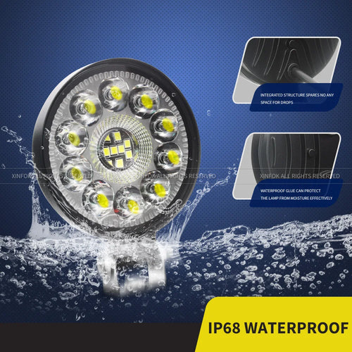 3-Inch 63W LED Work Light IP67 DC 9-32V Spot 30° Flood 60° 6300lm 6000K Stainless Bracket