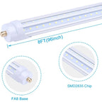 8FT T8 V-Shape LED Tube 65W FA8 Single Pin 7800lm 5000K 270-Degree Dual-End 12 Pack