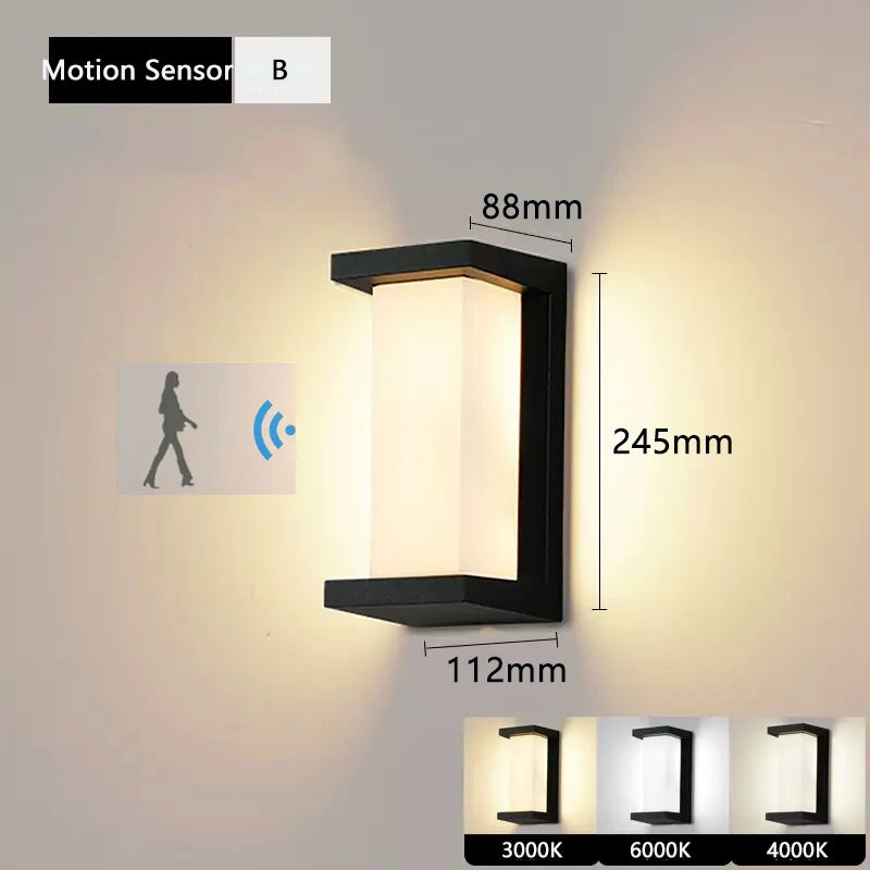 20W IP65 LED Outdoor Wall Lamp Radar Motion Sensor 3-6m AC 85-265V Black Porch Garden