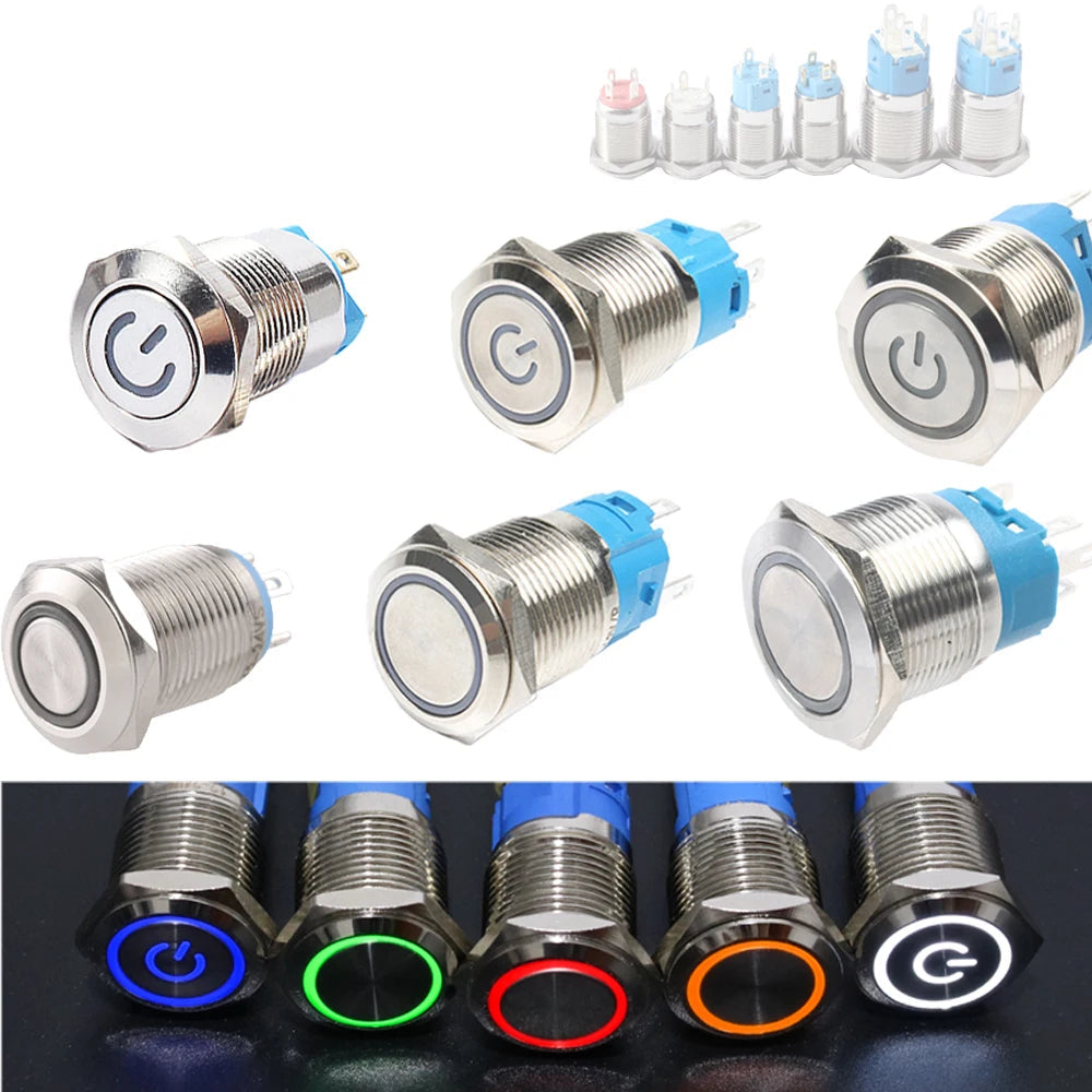 Metal LED Push Button Switch 12 16 19 22mm IP65 Self-Reset Self-Lock 5A 250V CE RoHS CCC