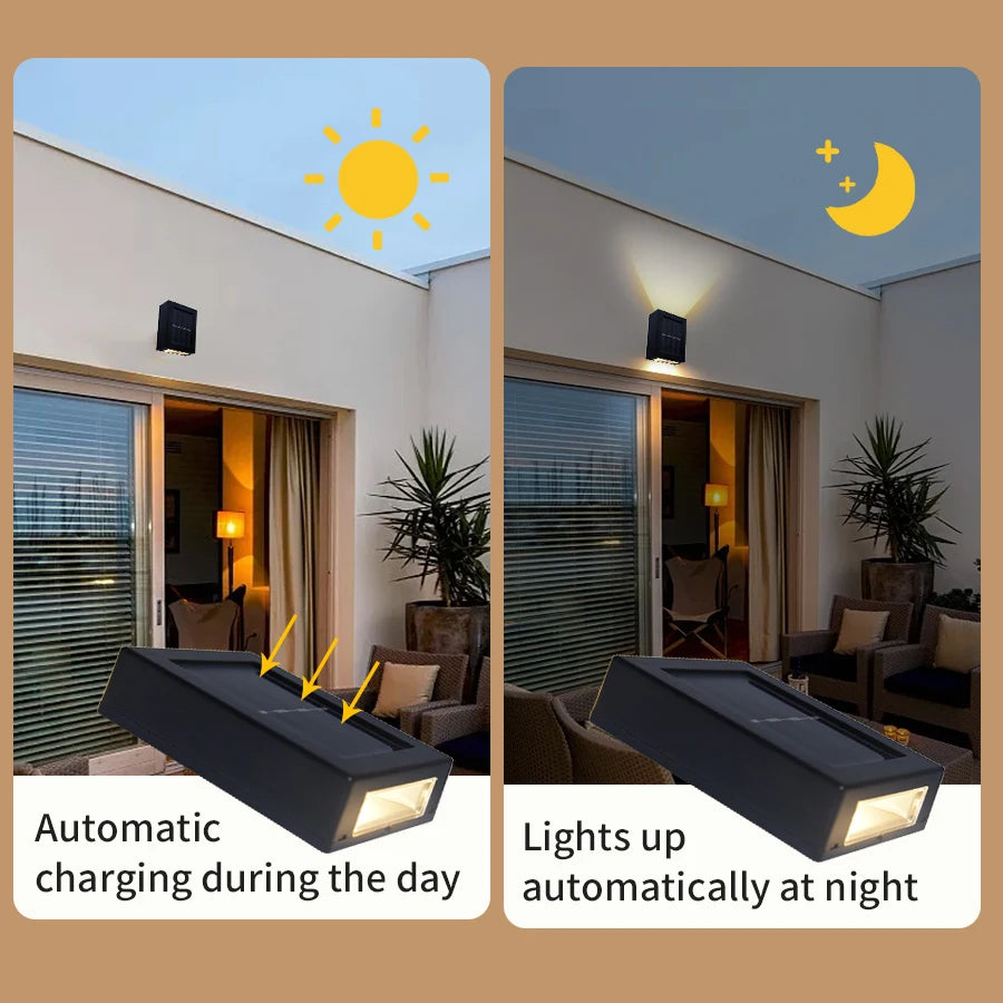 Solar Up Down Wall Washer Light IP65 Waterproof Outdoor Garden Porch Yard Lamp