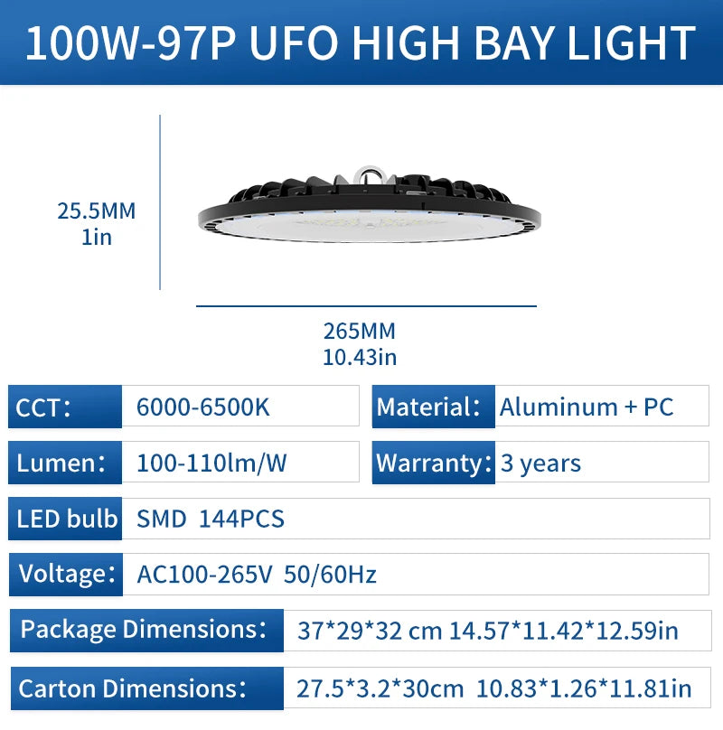 4-Pack UFO LED High Bay Light 100W 200W 30,000lm 5000K 120° IP65 AC 85-265V Warehouse