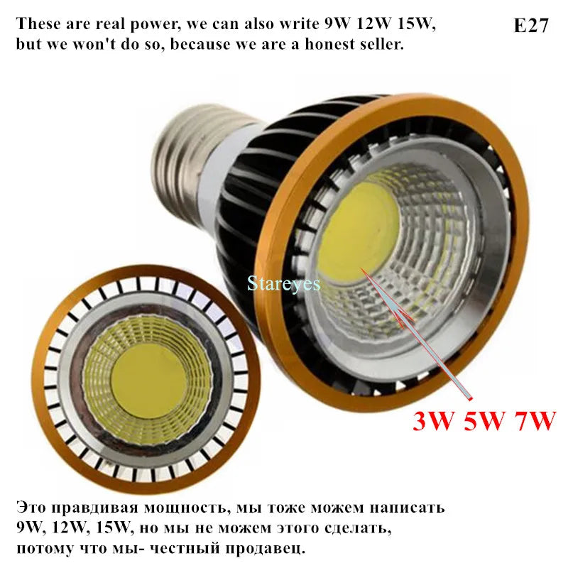 PAR20 COB LED Spotlight 3W 5W 7W E27 GU10 B22 E14 CRI 72+ 120° AC 85-265V Black Silver