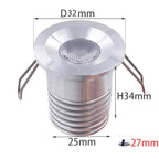 2W 3W DC 12V 24V Mini LED Recessed Spotlight IP65 PWM Dimmable 27mm Cutout 30° 60° 3-Color