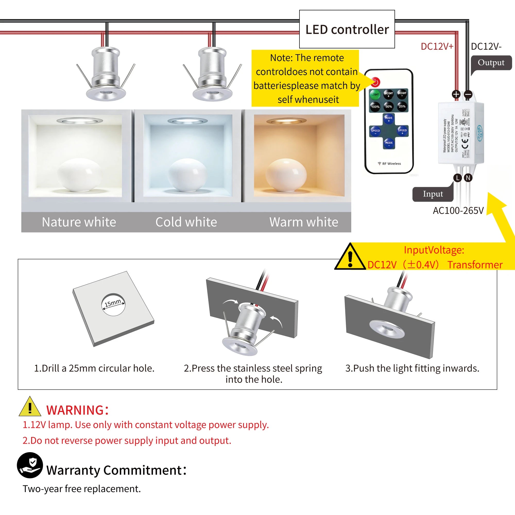 DC 12V Mini LED Spotlight Kit 1W 9-18 Pack Epistar IP65 15mm Cutout Dimmable Remote