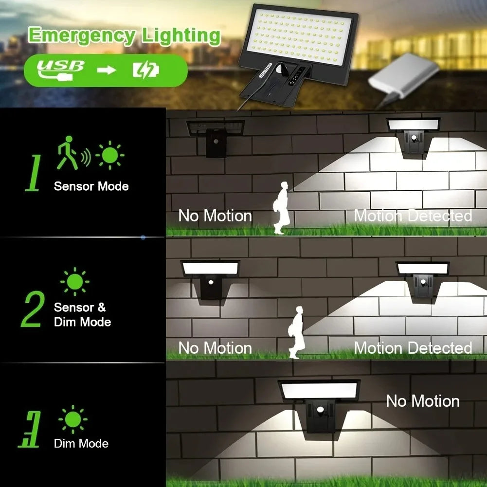 Solar LED Security Flood Light 90 SMD2835 LEDs PIR Motion Sensor IP65 Waterproof 4 Modes 2600mAh ABS Porch Yard Garden Wall Light