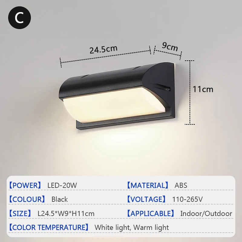 20W IP65 LED Outdoor Wall Lamp Radar Motion Sensor 3-6m AC 85-265V Black ABS Porch Garden