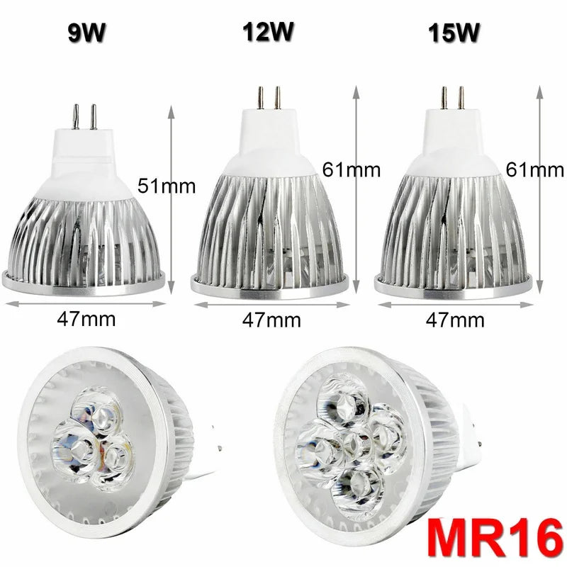 9W 12W 15W Multi-Chip LED Spotlight GU10 E27 E14 MR16 CRI 80+ 45-60° AC 85-265V 3-Color