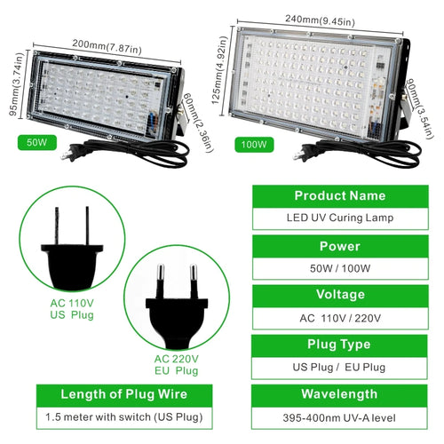 50W 100W UV LED Flood Light 395-400nm IP65 AC 110-220V US EU Plug Party Stage Blacklight