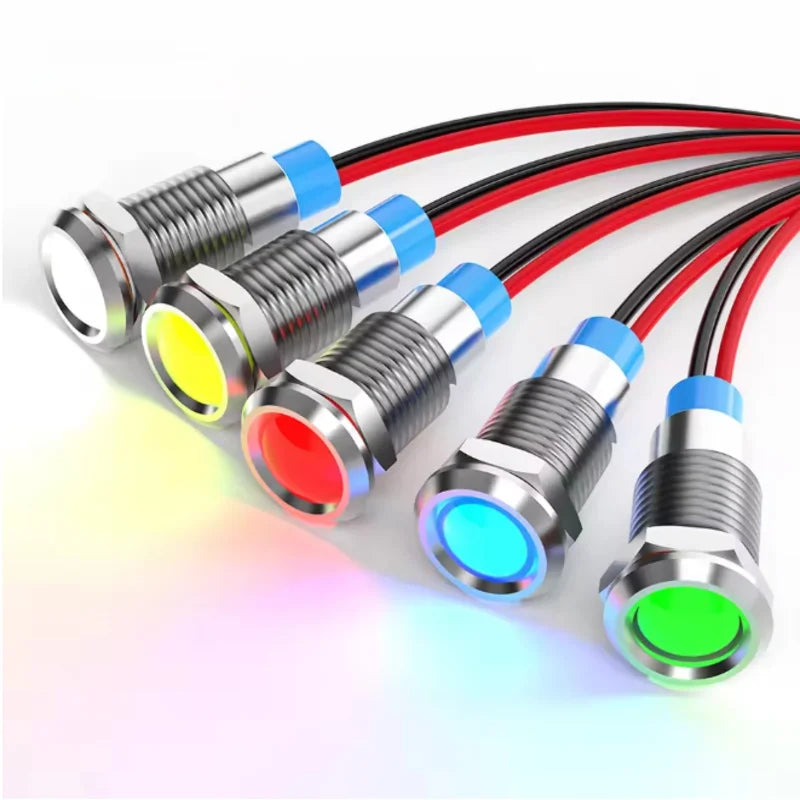 6mm LED Metal Indicator Light Waterproof Signal Lamp with Wire 6V 12V 24V 220V