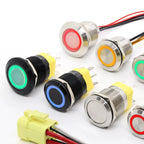 IP68 Waterproof Stainless Steel Push Button Switch 19mm 22mm 20A Momentary LED 12V 24V 110V 220V 4 Pin 20cm Wire 5 Colors