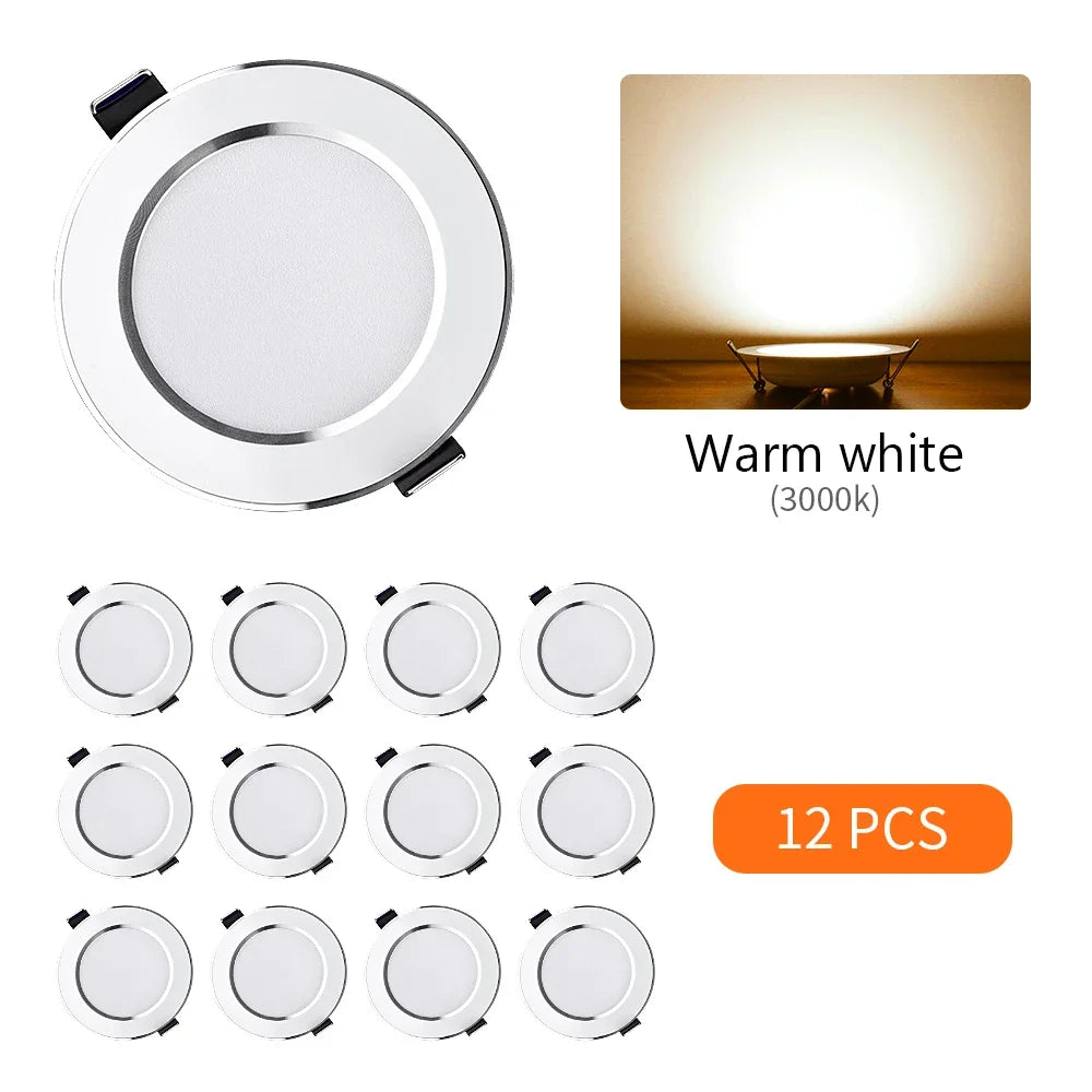 LED Recessed Downlight 5W 9W 12W 15W Aluminum CRI 80 Single Color or 3 Color Switching AC 110V or 220V 6 Pack or 12 Pack Round Ceiling Spot