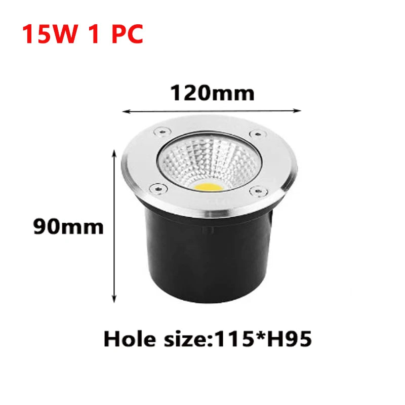 IP67 COB LED Underground Ground Light 5W 10W 12W 15W AC 85-265V or DC 12-24V 120 Degree 120 lm/W Warm White Natural White Cool White Red Green Blue