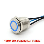 IP66 Waterproof Stainless Steel Push Button Switch 19mm 22mm 20A Momentary or Latching LED 12V 24V 110V 220V 20cm Wire 5 Colors