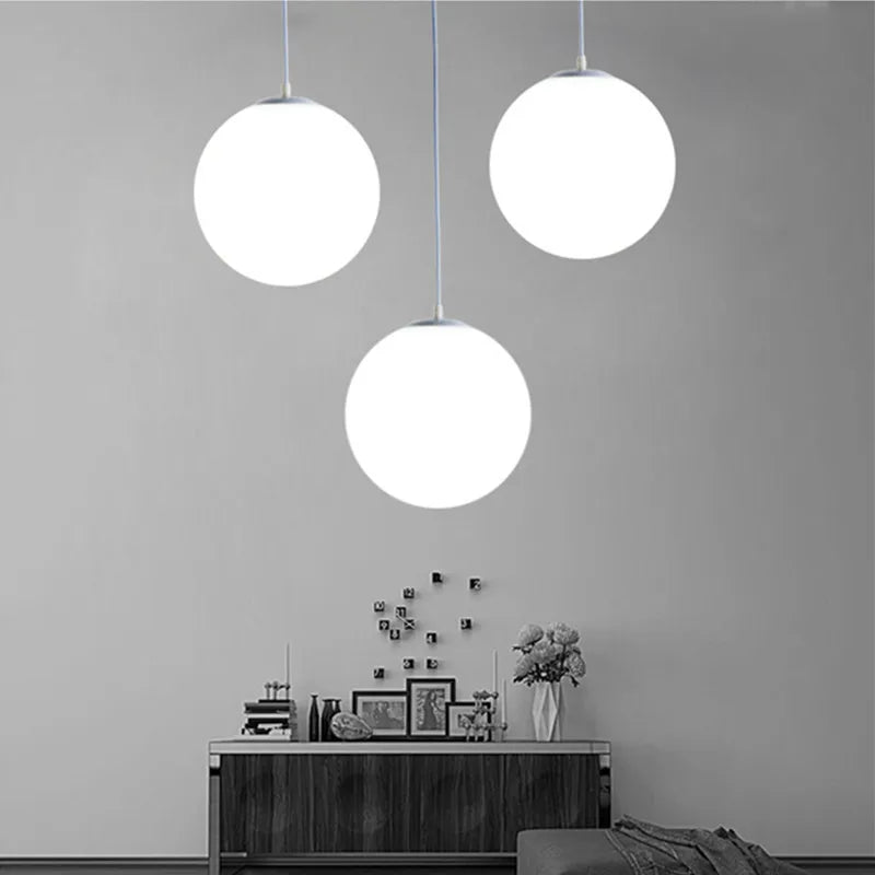 Frosted Acrylic Ball Pendant Light Milky White E27 8-35cm 100cm Cord AC 110-240V Scandinavian