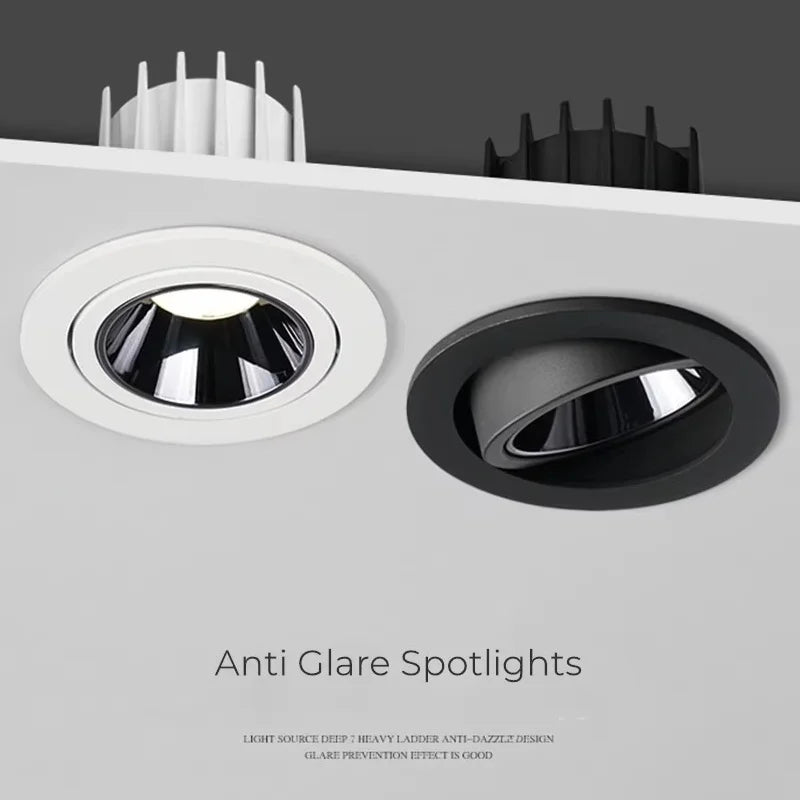 Dimmable COB LED Recessed Downlight 9W 12W 15W 18W CRI 92+ 24° 36° 75mm AC 85-265V