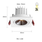 Dimmable Anti-Glare Adjustable Beam COB LED Recessed Downlight 7W 12W CRI 90+ 85-265V