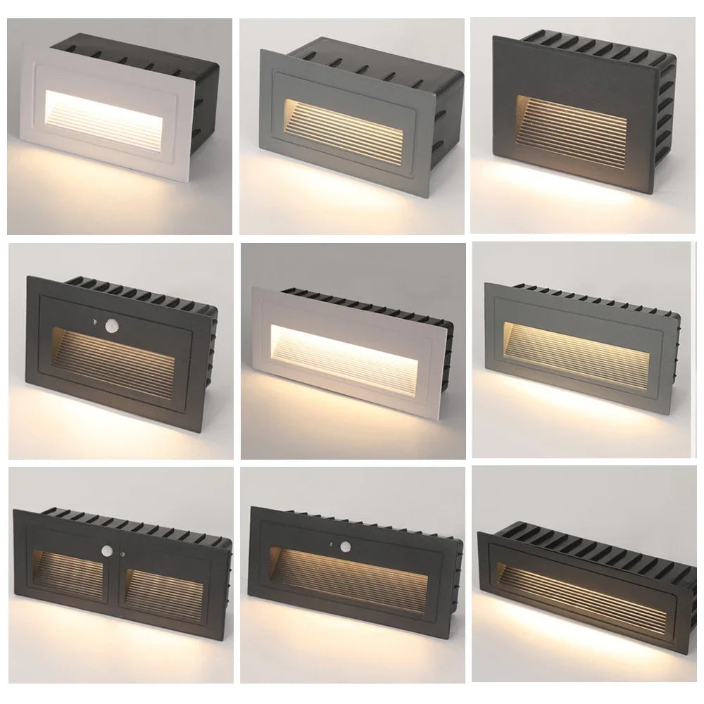 IP65 LED Outdoor Step Wall Light PIR Sensor or Switch Control Die Cast Aluminum Warm White Cool White AC 85-265V or DC 12-24V Black White